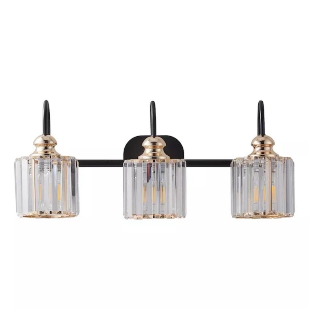 WELLFOR Vanity Light 23.2" 3 Light Clear LED Modern Vanity Light Matte Black